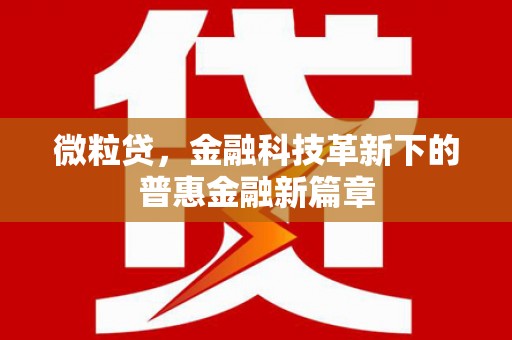浦北微粒贷，金融科技革新下的普惠金融新篇章